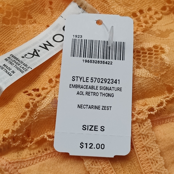 NWT SOMA EMBRACEABLE SIGNATURE ALL-OVER LACE RETRO THONG PANTY IN NECTARINE ZES - Picture 4 of 5